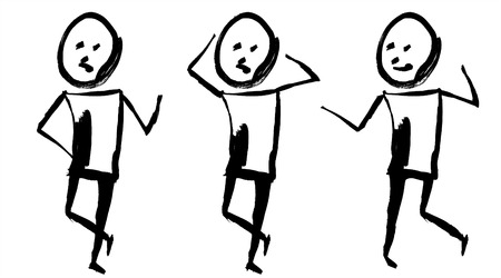 Three graphic painted tassel man. Emotion: thoughtfulness, fear and fun. Isolated on white...