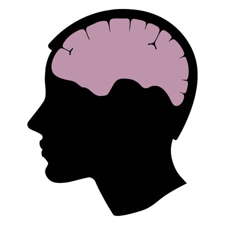 Silhouette woman head with brain organ. Flat/ design. Vector  illustation isolated on white backgroundのイラスト素材