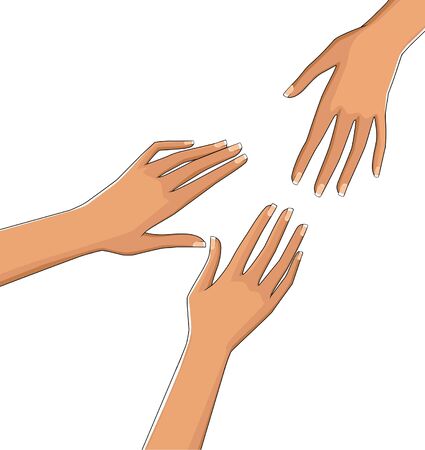 Three beautiful female hands. Cover your hands. Isolated on white backgroundの写真素材