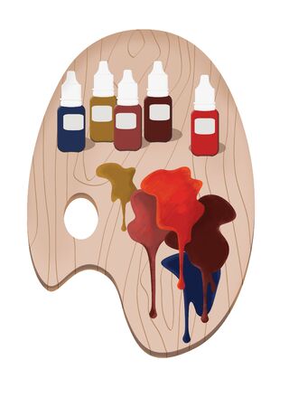 Wooden artist's palette with permanent makeup paints.の写真素材