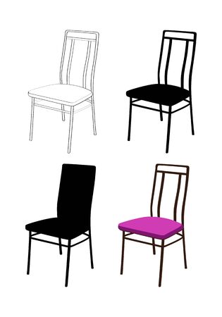 Four old-fashioned chairs. Silhouette and linear graphics illustration. Isolated on a white backgroundの写真素材