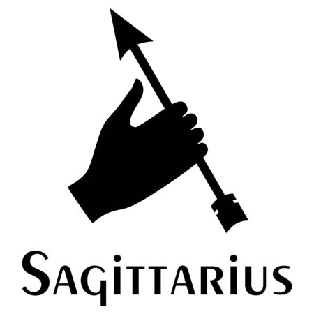Hand holds arrow, Sign of Sagittarius. Logo. Silhouette image.の写真素材