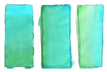 Rectangle watercolor fill color with black outline. Gradient, paper texture. For the background.の写真素材