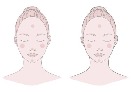 Template head of a girl with closed eyes in front view. Vector illustrationのイラスト素材