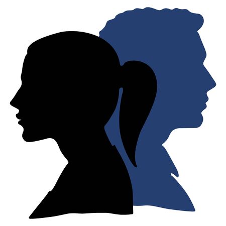 Back to back, a girl and a boy. Vector illustration.のイラスト素材