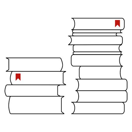 Two piles of books with bookmarks. Line drawing. Vector illustrationのイラスト素材