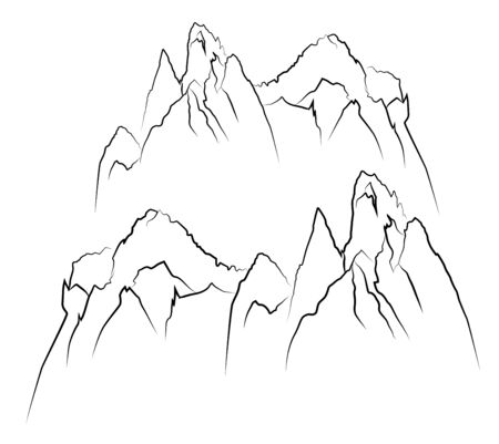 Linear graphic image of a cliff. Mountain silhouette. Vector illustrationのイラスト素材