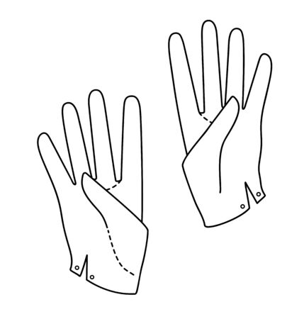 Set Hand in a glove with four extended fingers. Sign. Vector linear silhouette illustration.のイラスト素材