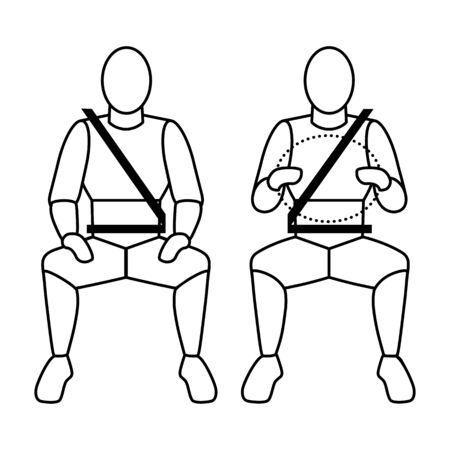 Template figure man sitting in a car driver and passenger. Crash test. Sign. View in front. Vector illustrationのイラスト素材