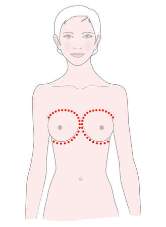 Self-massage of the chest. Vector. Isolated on a white background.のイラスト素材