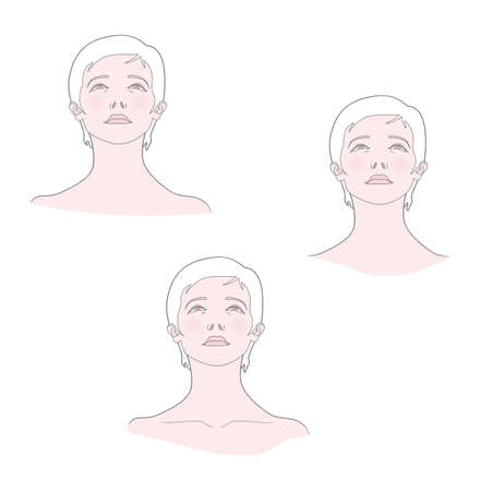 Medical template. Woman with her head thrown back. Portrait bottom view. Vector. Isolated on a white background.のイラスト素材