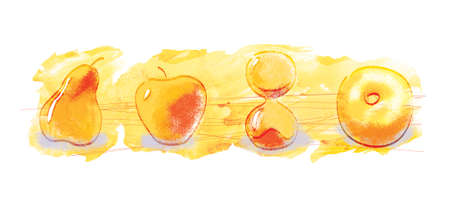 Woman figure types: apple, pear, hourglass, donut. Symbolic illustration on watercolor texture background.の写真素材