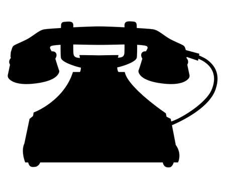 Antique rotary dial telephone with a wire. Vector silhouette illustrationのイラスト素材