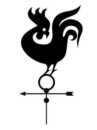 Rooster is weather vane. Silhouette, sign. Vector illustrationのイラスト素材