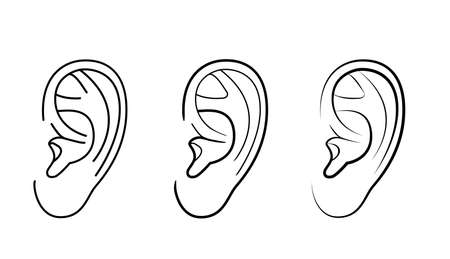 Human left ear set, simple linear drawing, vector illustrationのイラスト素材