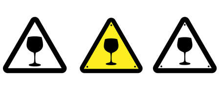 Glass attention sign. Warning. Wine glass on a triangular background. Vector illustration.のイラスト素材