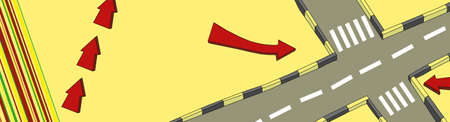 Crossroads with pedestrian crossings. View from above. Humorous illustration
