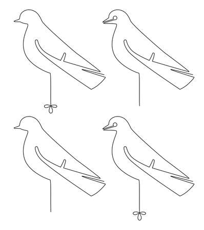 Set of bird stands on one leg. Single continuous line drawing. Vector illustration. Isolated on white backgroundのイラスト素材