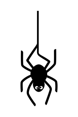 Silhouette of a spider hanging upside down on a web. Halloween. Vector illustration isolated on white background.のイラスト素材