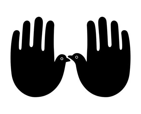 Hand bird. Sign.  Continuous line drawing. Vector illustration, silhouette and lineのイラスト素材