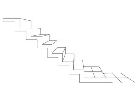 Strange staircase steps up and down. Frontal perspective. Line drawing. Vector illustration.のイラスト素材