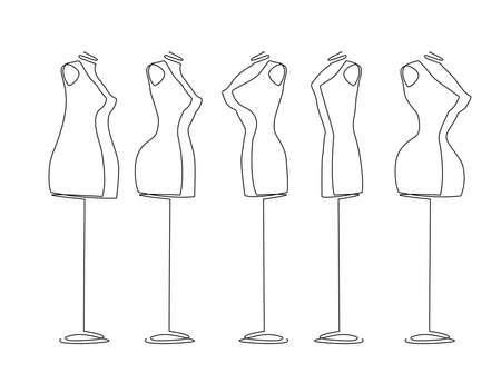 Types the female figure as a tailor's mannequin. Continuous line drawing. Vector illustration.のイラスト素材
