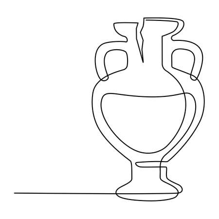 Broken vase amphora with handles in the Greek style. Continuous line drawing. Vector illustration.のイラスト素材