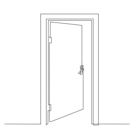 Hall with open front door. Entrance to a room or office. continuous line drawing.のイラスト素材