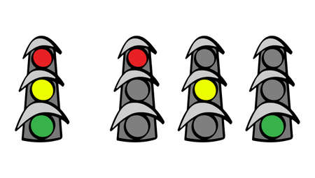 Traffic light with signal lights: red, yellow, green. Vector. cartoon illustration isolated on white backgroundのイラスト素材