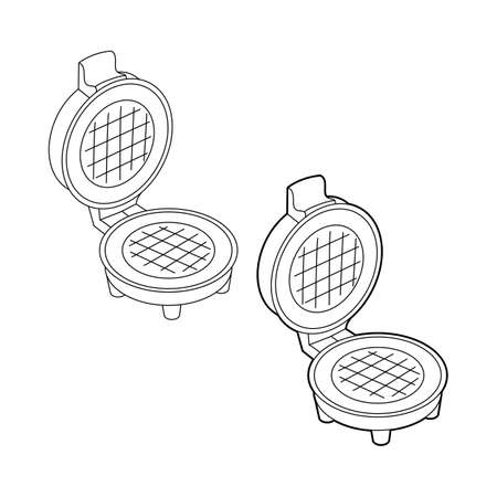 Waffle iron, a kitchen appliance for making waffles at home. Vector linear illustration isolated on white backgroundのイラスト素材