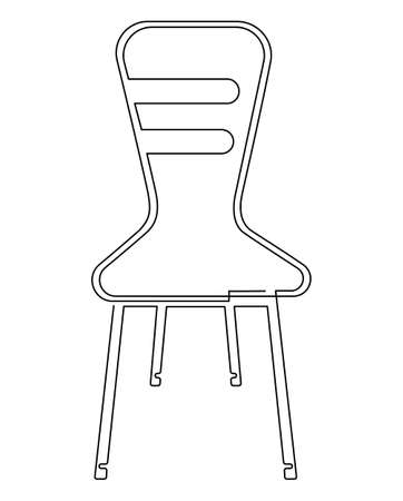 Chair with wooden seat, outdoor cafe furniture, profile, illustration. Continuous line drawing, isolated on white background.の写真素材