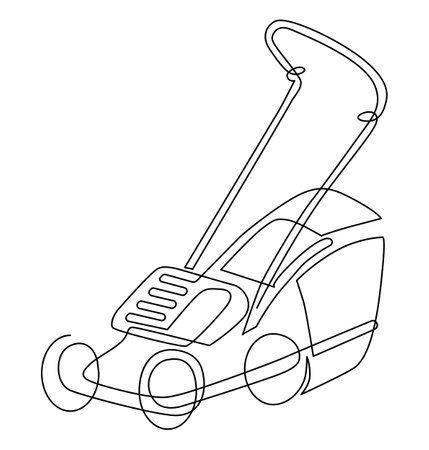 electric lawnmower. Grass cutting device. continuous line drawing. vector illustrationのイラスト素材