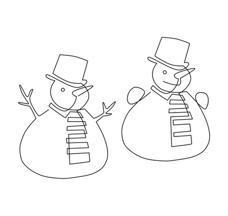 Snowman in a hat. Christmas decoration. Family entertainment for children building a snowman. continuous line drawing. vector illustrationのイラスト素材