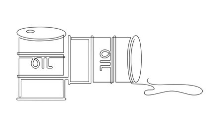 Set of Metal barrels for oil. Continuous line drawing illustration.の写真素材
