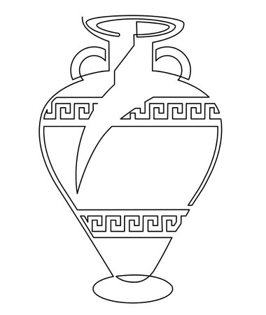Broken Amphora vase with a handle in the Greek style. Continuous line drawing illustration.の写真素材