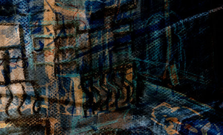 Avant-garde Abstract city landscape. Steampunk color expression painting for disturbing background