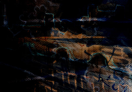 Avant-garde Abstract city landscape. Steampunk color expression painting for disturbing backgroundの写真素材