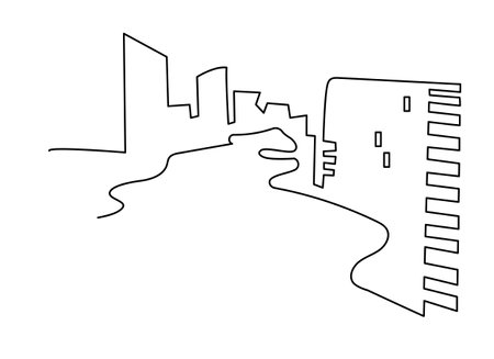 Megapolis. Continuous line drawing.Illustration of the highway and cityscape of the city. Vectorのイラスト素材