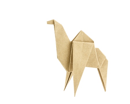 Origami camel recycle  paper isolated on white backgroundの写真素材