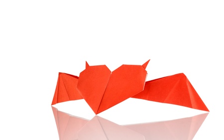 Origami horned heart isolated on white backgroundの写真素材
