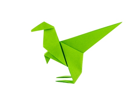 Origami dinosaur - Raptor - isolated on white backgroundの写真素材