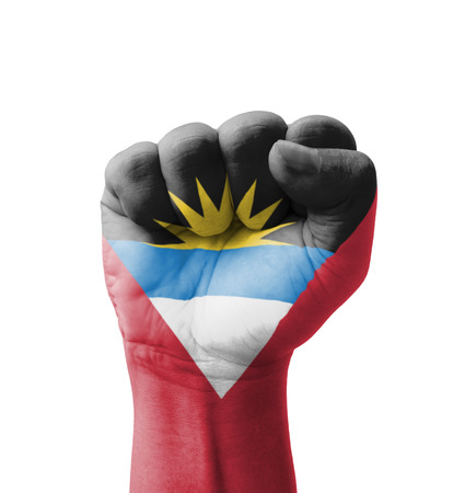 Fist of Antigua and Barbuda flag painted, multi purpose concept - isolated on white backgroundの写真素材