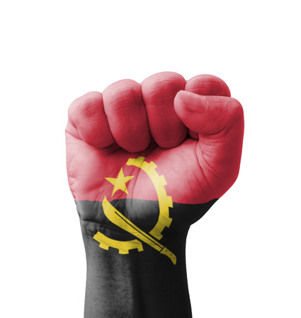 Fist of Angola flag painted, multi purpose concept - isolated on white backgroundの写真素材