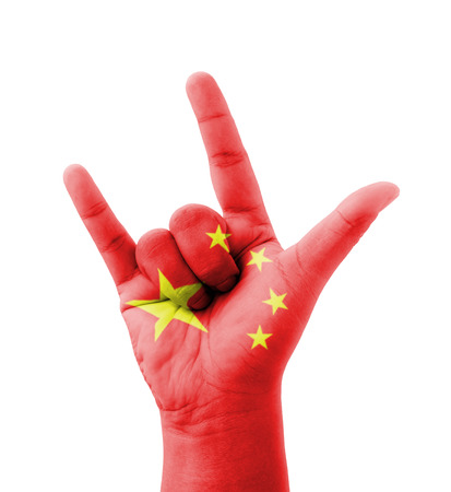 Hand making I love you sign, China flag painted, multi purpose concept - isolated on white backgroundの写真素材