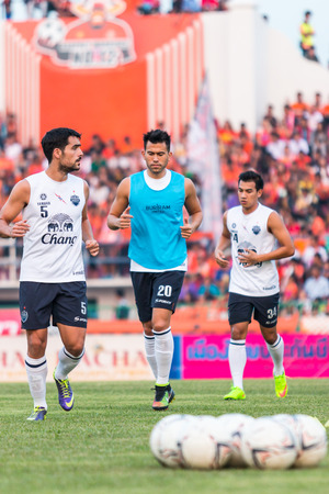 SISAKET THAILAND-October 15: Players of Buriram Utd. in action during a training ahead Thai Premier League between Sisaket FC and Buriram Utd at Sri Nakhon Lamduan Stadium on October 15,2014,Thailandのeditorial素材