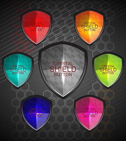 set of crystal button shield, vector illustrationのイラスト素材