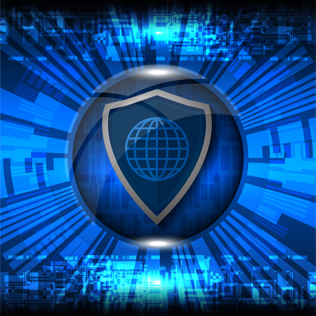 Cyber security concept with shield guard on abstract technology background, vector illustrationのイラスト素材
