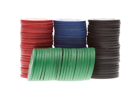 Casino chips isolated on a white backgroundの写真素材