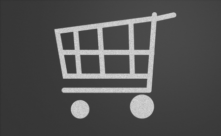 Shopping cart drawn on a chalkboardの写真素材