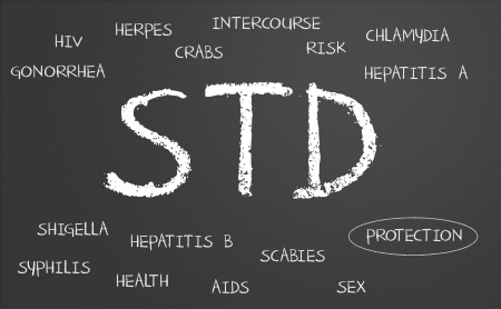 Sexually transmitted disease word cloud written on a chalkboardの写真素材
